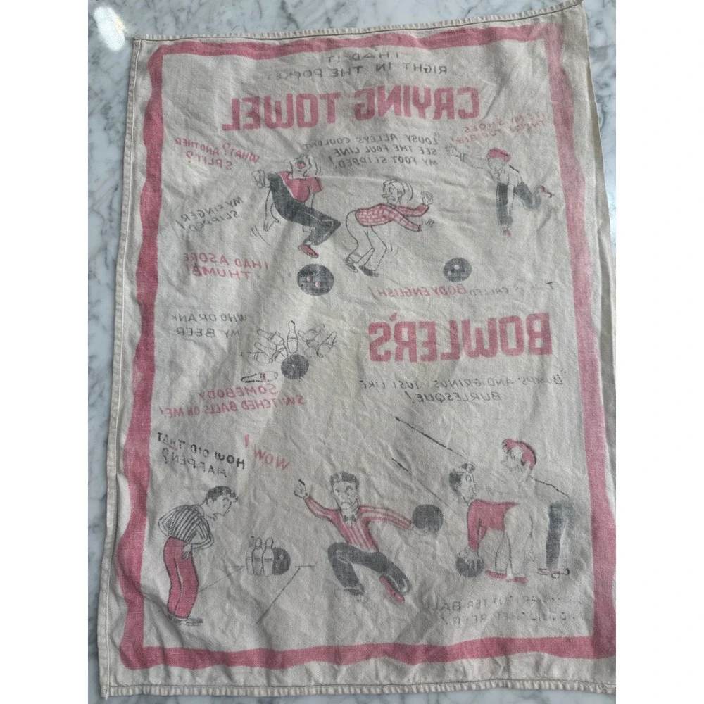 Vintage Bowlers Crying Towel Novelty Bowling Excuses Humorous Tea Towel Red